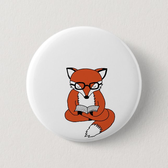 Red fox reading book button (Vorderseite)