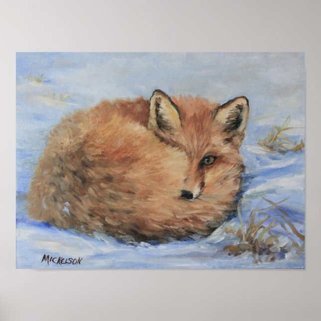 Red Fox - Schneekunstdruck Poster (Vorne)