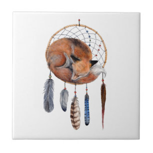 Red Fox Sleeping on Dreamcatcher Fliese