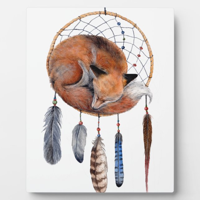 Red Fox Sleeping on Dreamcatcher Fotoplatte (Vorderseite)