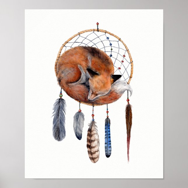 Red Fox Sleeping on Dreamcatcher Poster (Vorne)
