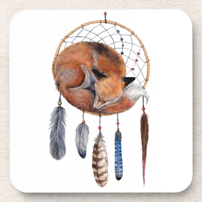 Red Fox Sleeping on Dreamcatcher Untersetzer (Vorderseite)