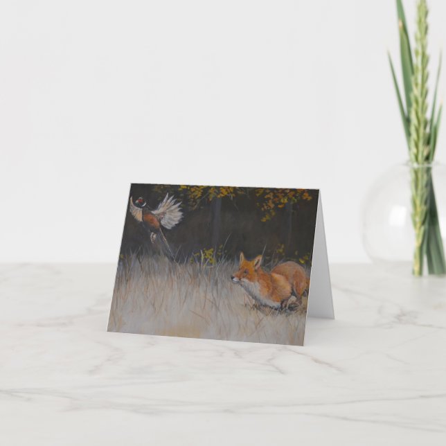Red Fox und Fasant Fall Art Note Card Karte (Vorderseite)