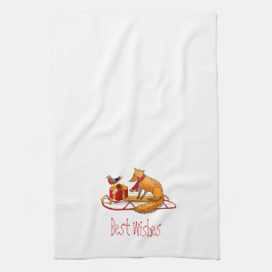 Red Fox und Red Robin Best Wünsche Geschirrtuch