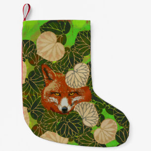 RED FOX UNTER WEISSEN GRÜNEN BLÄTTER UND FOLIAGE KLEINER WEIHNACHTSSTRUMPF