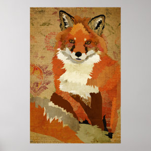 Red Fox Vintag Art Poster
