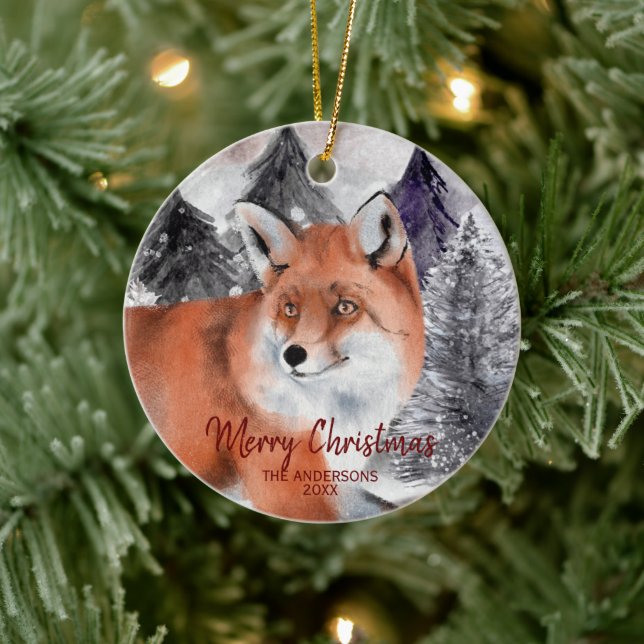 Red Fox Wasserfarbe im Wald Weihnachtsschmuck (Baum)
