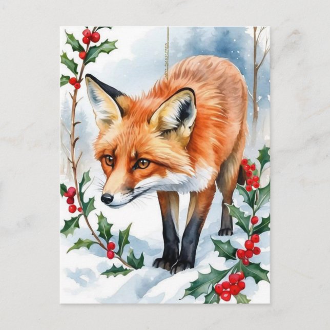 Red Fox Watercolor Weihnachten Postkarte (Vorderseite)