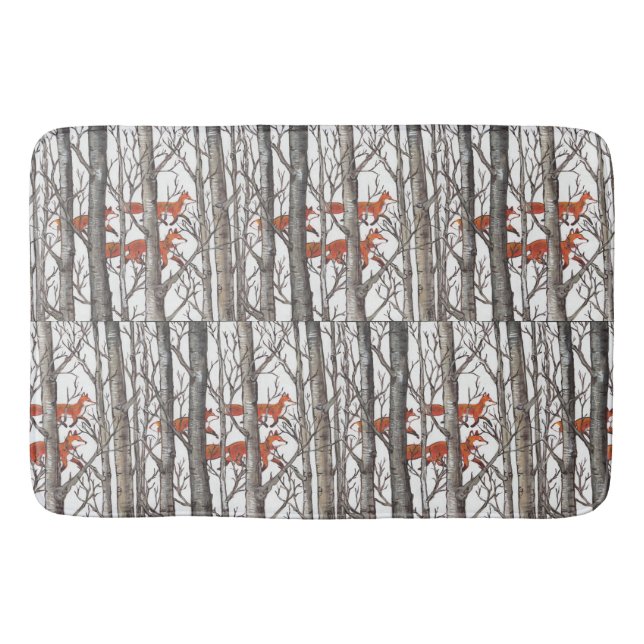 Red Fox Winter Gray Woods Bath Mat Neutral Töne Badematte (Vorderseite)