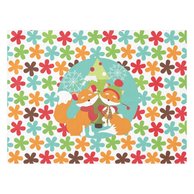Red Fox Winter Holiday Tableclout Tischdecke (Vorderseite (Horizontal))
