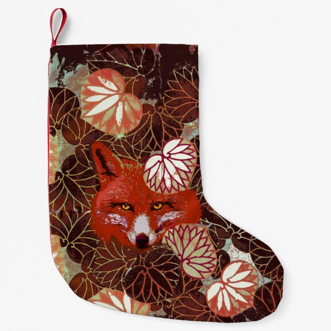 RED FOX ZWISCHEN WEISSEN BLÄTTER UND FOLIAGE KLEINER WEIHNACHTSSTRUMPF (Vorderseite)