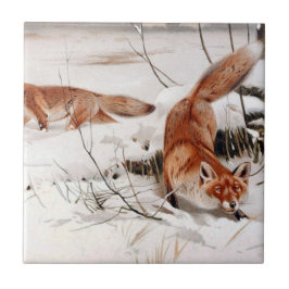 Red Foxes in the Winter Snow (by Wilhelm Kuhnert) Fliese