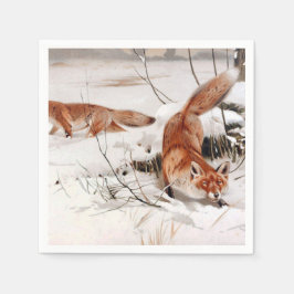 Red Foxes in the Winter Snow (by Wilhelm Kuhnert) Serviette