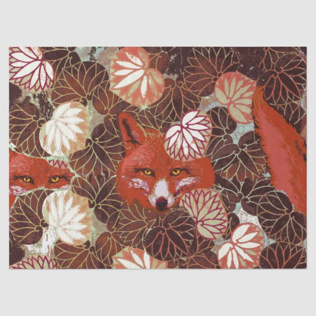 RED FOXES UNTER DEN WEISSEN BLÄTTER, FOLIAGE Chris Seidenpapier (Vorderseite)