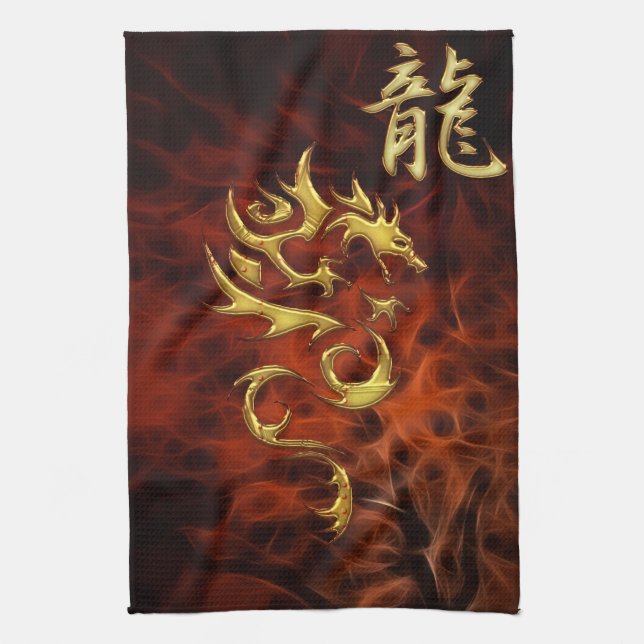 Red Fraktal Year of the Dragon Asian Handtuch (Vertikal)
