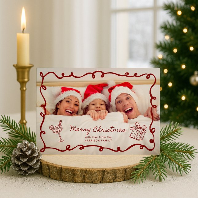  Red frame, Striped Family Photo Christmas Einladung (Von Creator hochgeladen)