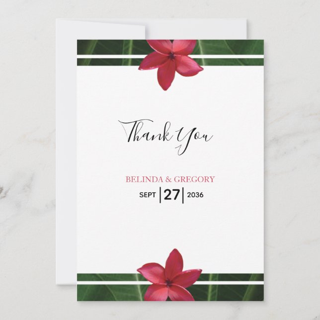 Red Frangipani Plumeria Wedding Danke Card (Rückseite)