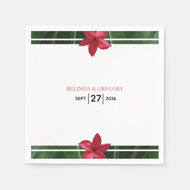 Red Frangipani Plumeria Wedding Serviette (Vorderseite)