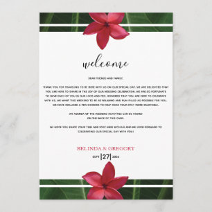 Red Frangipani Plumeria Wedding Welcome Itinerary Programm