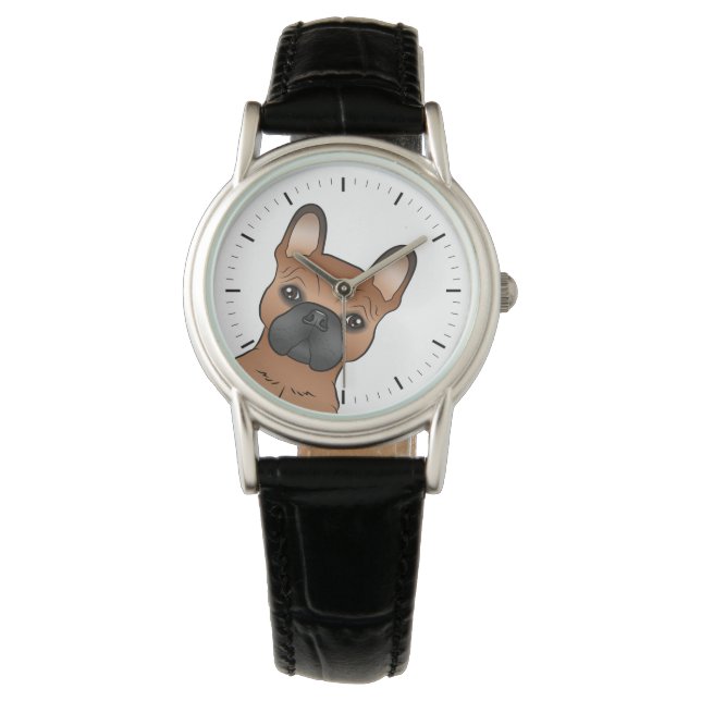 Red French Bulldog / Französisch Niedlicher Cartoo Armbanduhr (Vorderseite)