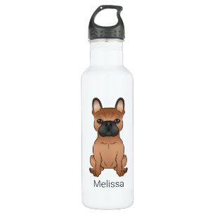 Red French Bulldog / Frenchie Cartoon Dog & Name Edelstahlflasche