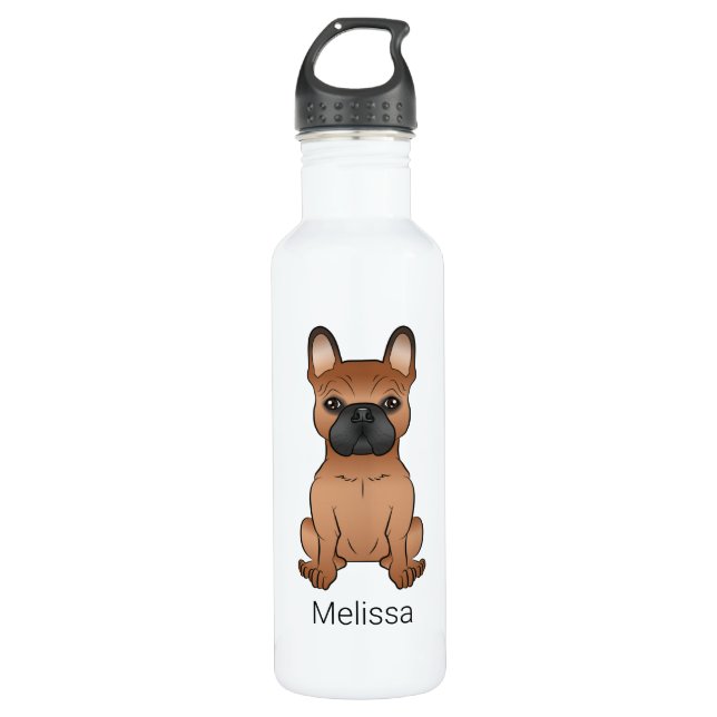 Red French Bulldog / Frenchie Cartoon Dog & Name Edelstahlflasche (Vorderseite)