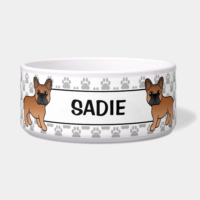 Red French Bulldog Niedlicher Cartoon Dog & Name Napf (Vorderseite)