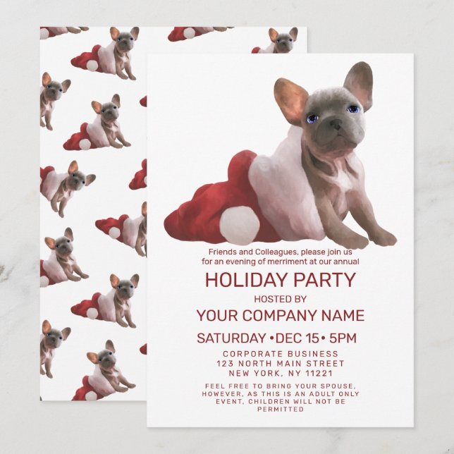 Red French Bulldog Weihnachtsmannmütze Einladung (Vorne/Hinten)