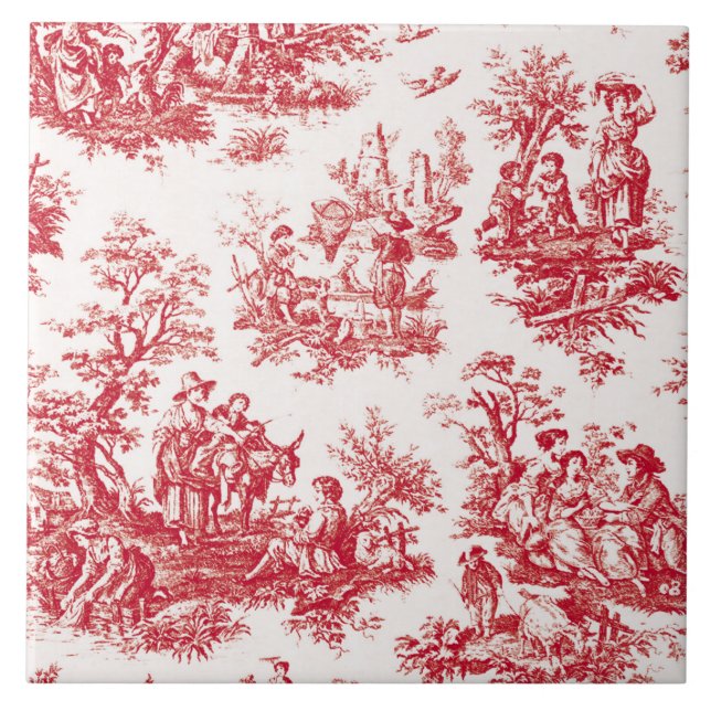 Red French Country Toile Fliese (Vorderseite)
