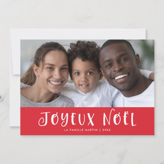 Red French Joyeux Weihnachten mit Foto (Vorderseite)