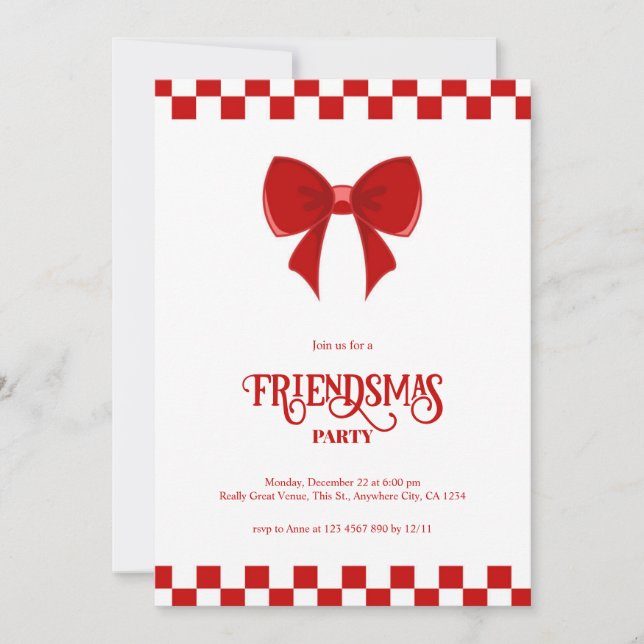 Red Friendsmas Modern Christmas Party Invitation (Devant)