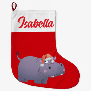 Red FroChristmas Hippo Zoo Weihnachtsmannmütze Xma Großer Weihnachtsstrumpf