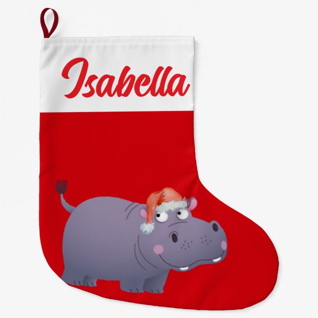 Red FroChristmas Hippo Zoo Weihnachtsmannmütze Xma Großer Weihnachtsstrumpf (Vorderseite)