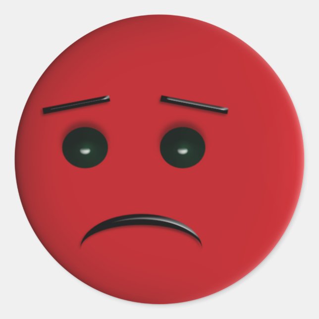 Red Frowny Face Runder Aufkleber (Vorderseite)