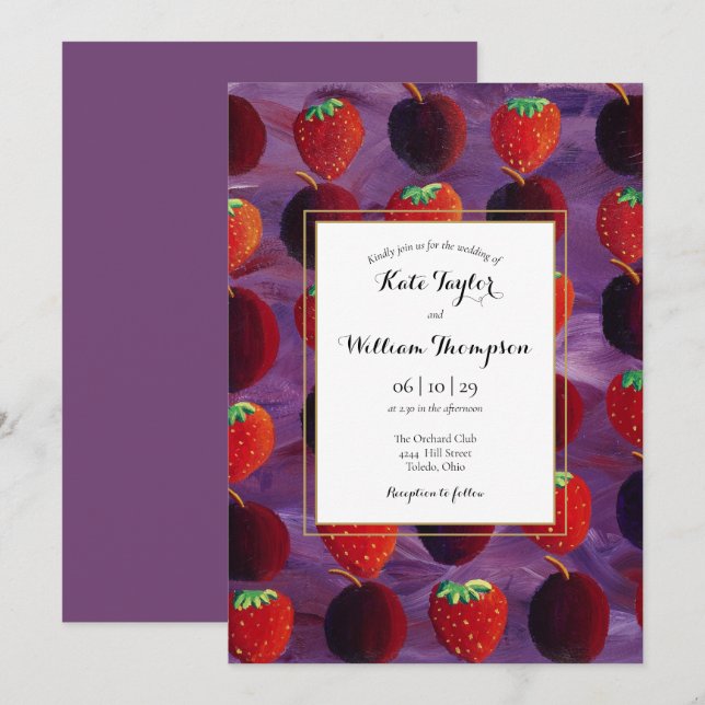 Red Fruits Country Elegante Hochzeit Einladung (Vorne/Hinten)