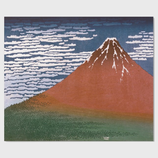 Red Fuji, Aka Fujiyama Volcano Katsushika Hokusai Geschenkpapier (Flach)
