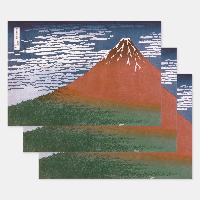 Red Fuji, Aka Fujiyama Volcano Katsushika Hokusai Geschenkpapier Set (Set)