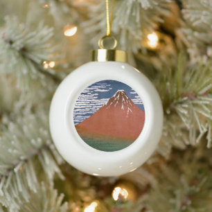 Red Fuji, Aka Fujiyama Volcano Katsushika Hokusai Keramik Kugel-Ornament