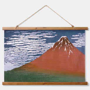 Red Fuji, Aka Fujiyama Volcano Katsushika Hokusai Wandteppich Mit Holzrahmen