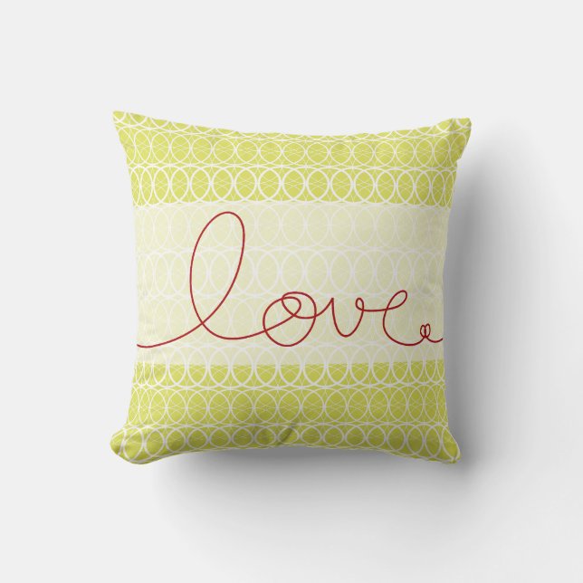 Red Fun Loopy Liebe Schreiben Circles Lime Green Kissen (Vorderseite)