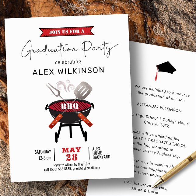 Red Fun Script Minimalistisch Abschluss GRILLEN Pa Einladung (Von Creator hochgeladen)