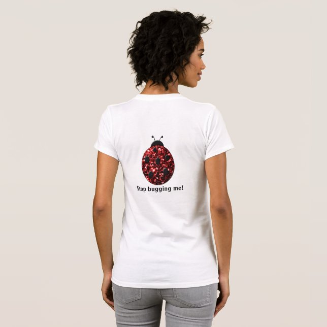 Red funkelnd Ladybug Stoppen Sie mich Personalisie T-Shirt (Schwarz voll)
