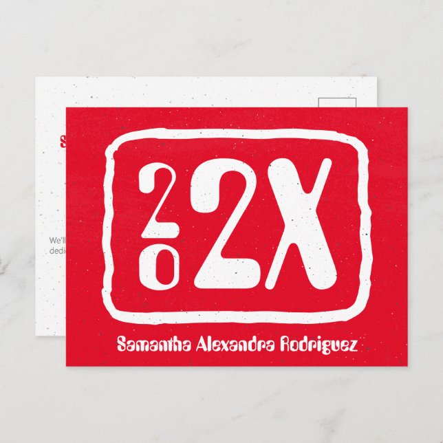 Red Funky Class Année Graduation Carte postale (Devant / Derrière)