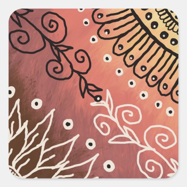 Red Funny Art Pattern Quadratischer Aufkleber (Vorderseite)