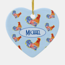Red Funny Rooster Cockerel Blue und White Spots C