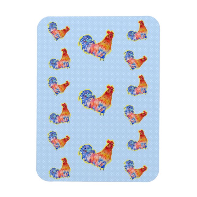 Red Funny Rooster Cockerel Blue und White Spots Ca Magnet (Vertikal)
