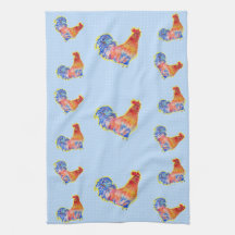 Red Funny Rooster Cockerel Blue und White Spots