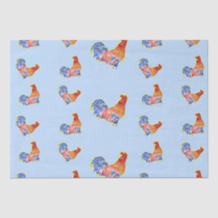 Red Funny Rooster Cockerel Blue und White Spots Seidenpapier