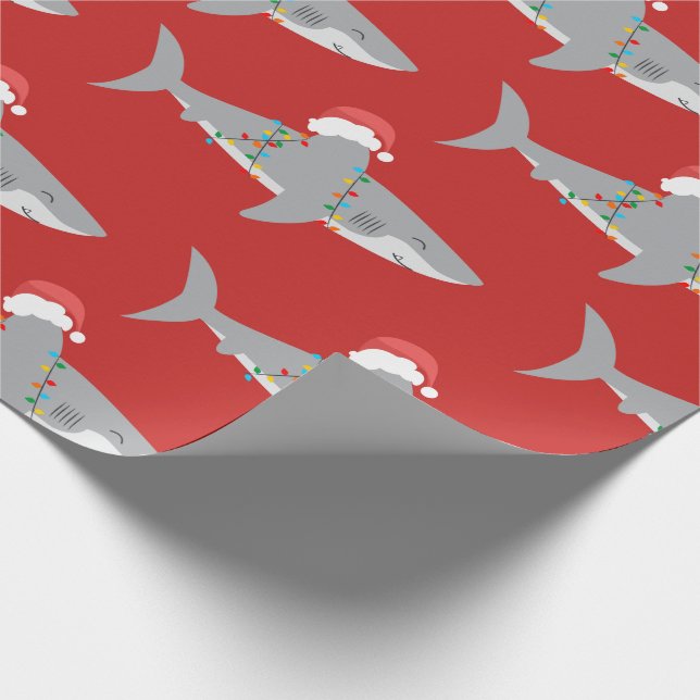 Red Funny Shark Weihnachten Geschenkpapier (Ecke)