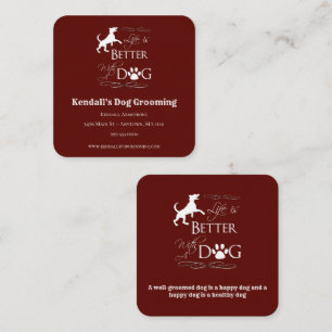 Red Funny Zitat Dog Grooming Square Business Card Quadratische Visitenkarte